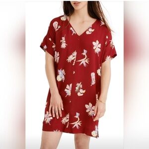 Madewell Novel Shift Dress Birds Of Paradise Red Short Sleeve Summer Size Medium